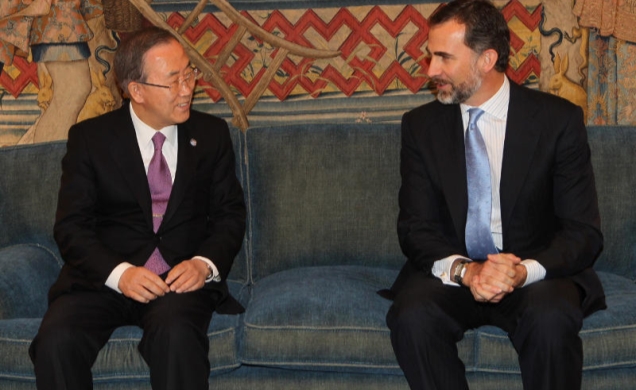 Don Felipe durante el en cuentro con el Sr. Ban Ki-moon, Secretario General de Naciones Unidas